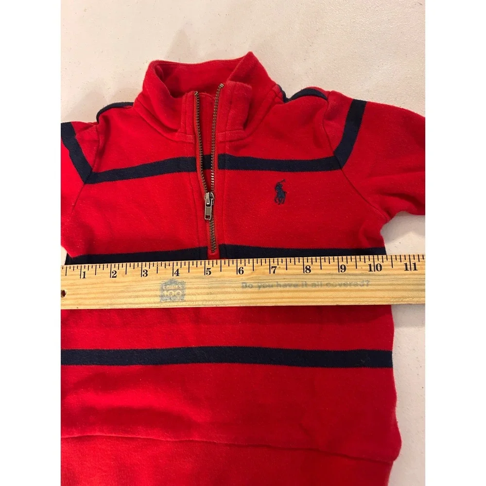 Ralph Lauren Baby Boy Red Navy Blue Striped Quarter Zip Pullover Sweatshirt 12M
